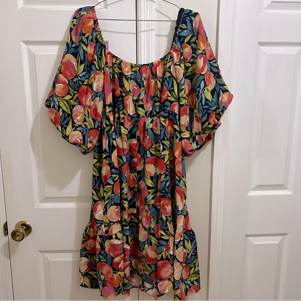 Oddi Los Angeles Just Peachy Multicolor Mini Dress On/Off Shoulder Size 1X NWT - Picture 2 of 9